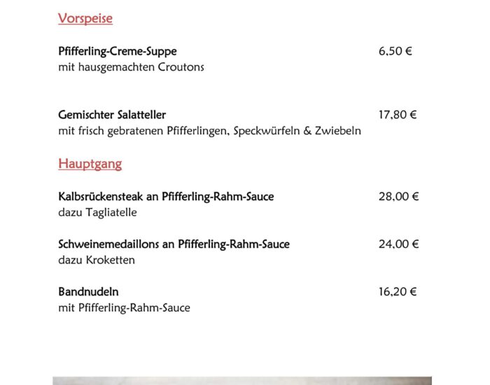 Speisekarte Pfifferling 2025